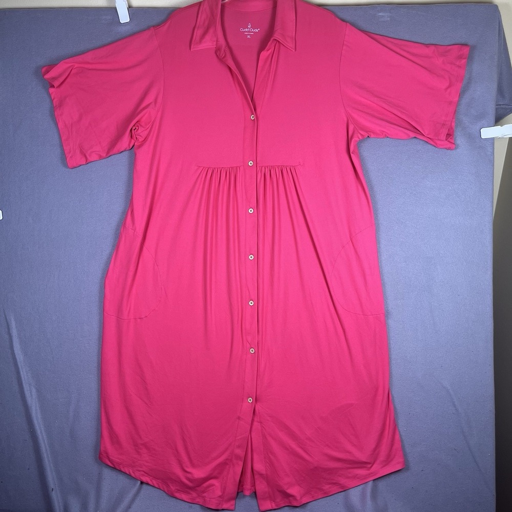 Cuddl Duds Women's XL Dress Regular Flexwear Button Front Getaway Pink A681200‎